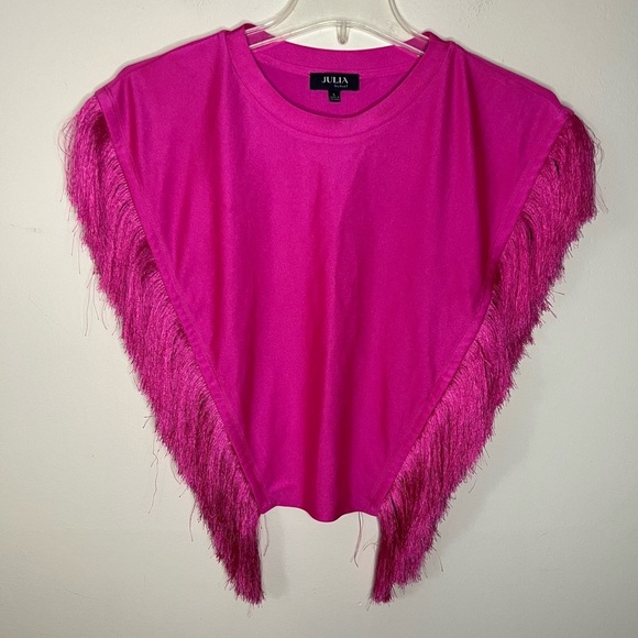 Julia by Love Fringe Sided Top Hot Pink Sleeveless Size Large - Picture 7 of 7